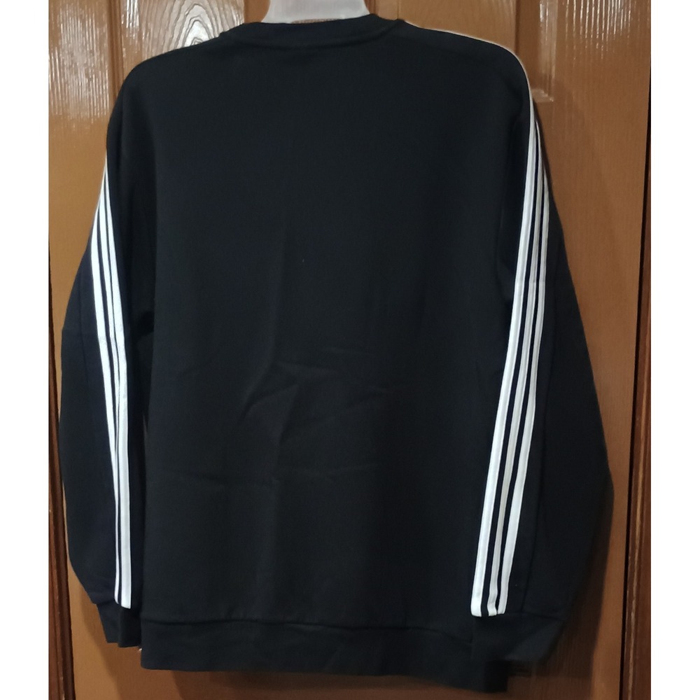 Adidas Sweatshirt Mens XL Black Excellent 3-Stripes Crewneck Fleece Pullover - Picture 3 of 5